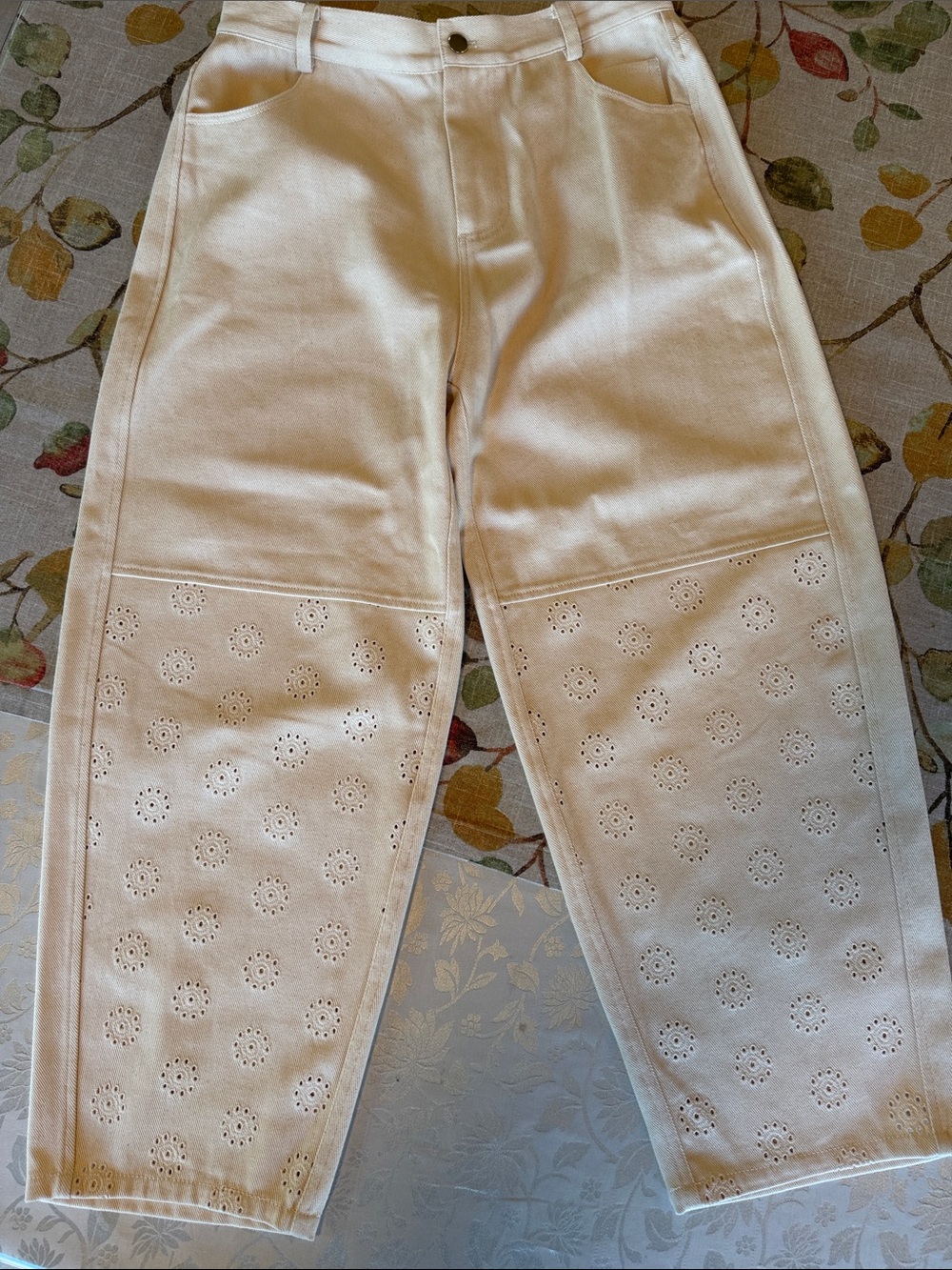 Women’s Cream Eyelet Embroidered Cotton Pants